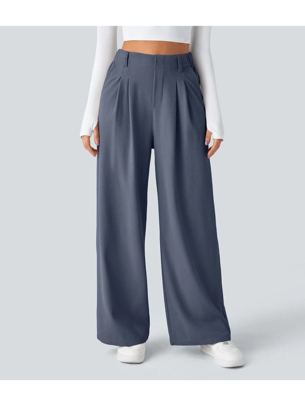 HALARA High Waisted Pocket Wide Leg Waffle Work Pants Size M Petite